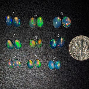 Par de gemas de ópalo etíope natural – Juego de cabujones a juego para pendientes (6 mm x 8 mm)