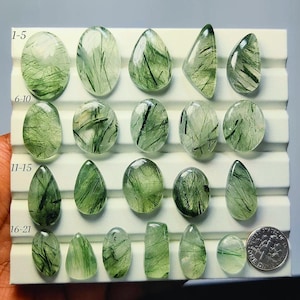 Green Rutile Quartz Gemstone | Inclusion Quartz Cabochon for Pendant & Jewelry Making (14-30mm)