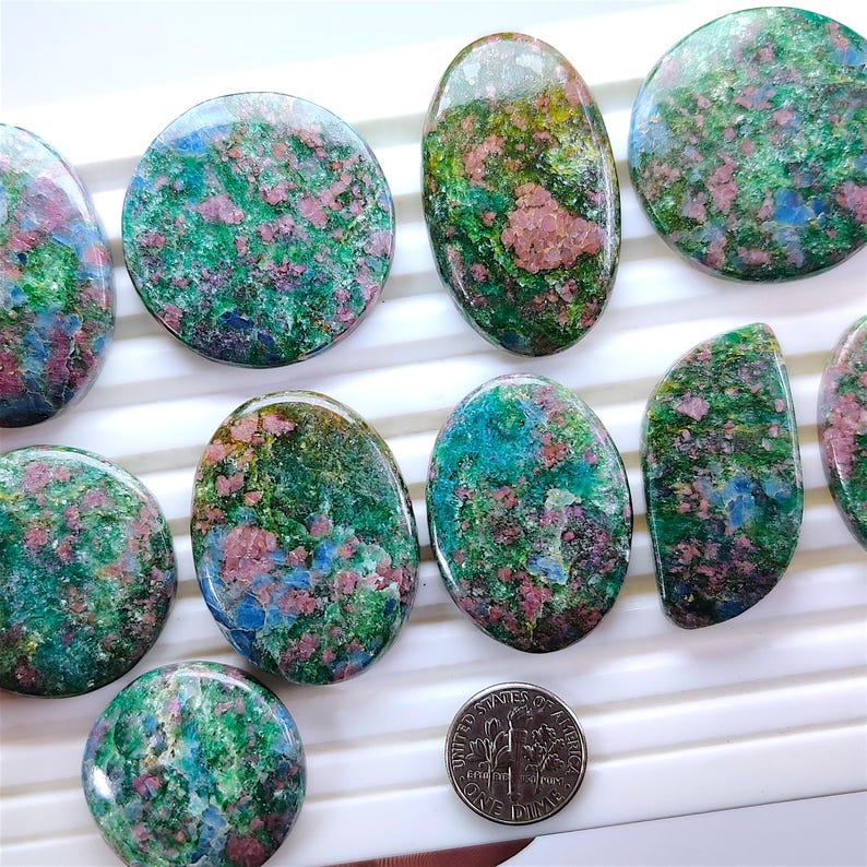 Natural Blue Green Ruby Kyanite Cabochon – Gemstone for Wire Wrapping, Silver Jewelry Making (28mm-41mm)