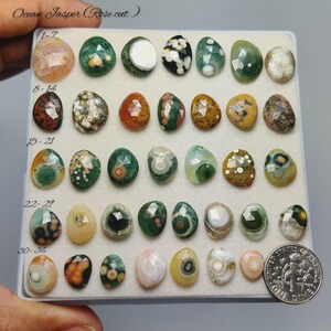 Jaspe oceánico talla rosa / gema con patrón de orbe para anillos y piezas de joyería de diseño (8-14 mm)