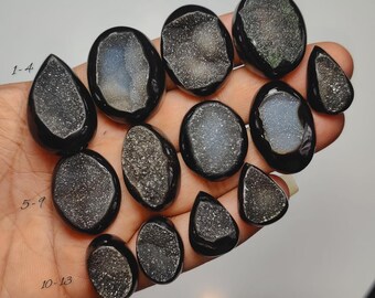 Black Onyx Druzy Cabochon | Sparkling Crystal Surface | Statement Loose Gem (20-32mm)
