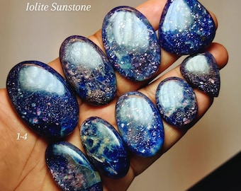 Iolite Sunstone Cabochon | Sparkling Schiller Gem | Violet Blue Loose Stone (27-47mm)