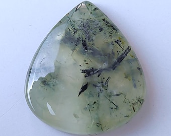 Natural Prehnite Rutile Quartz Cabochon -Pear, Semi Precious Stone(30x27x5)