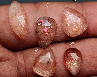 Rose Cut Confetti Sunstone - Sparkling Feldspar Gemstone, Orange Peach Sunstone Cabochon (14mm-21mm)