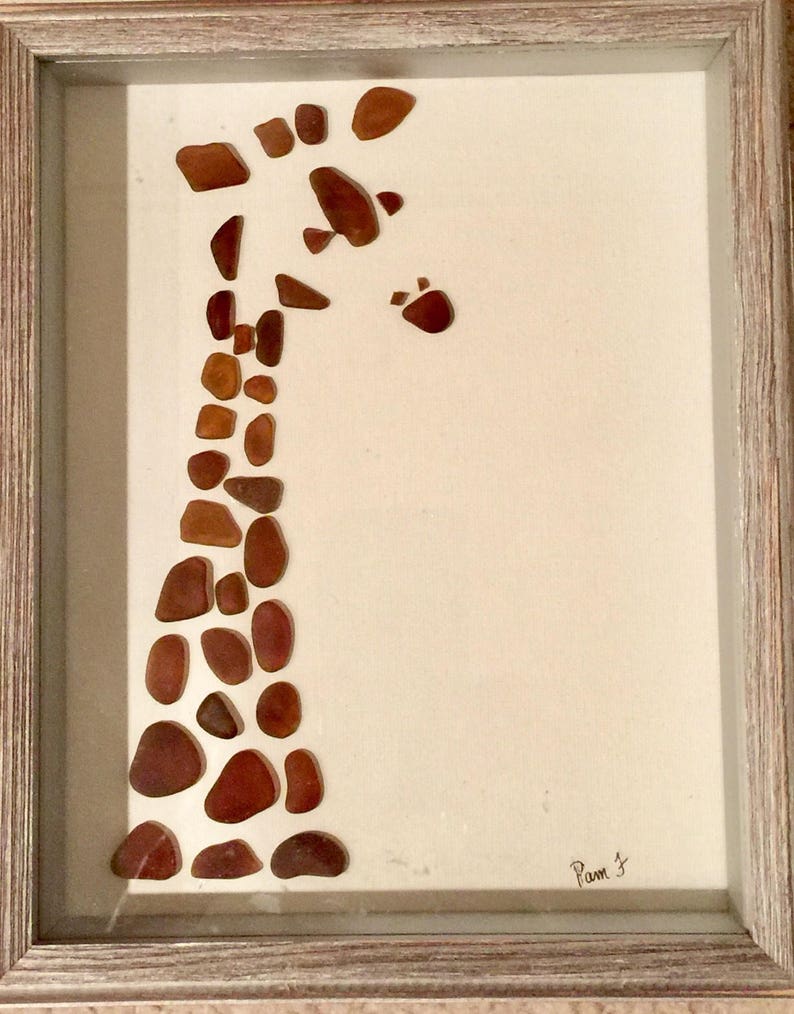 Sea Glass Art Giraffe Picture Genuine Sea Glass Framed Artwork Etsy