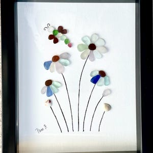 Sea Glass Flowers Dragonfly Framed Artwork