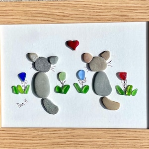 Pebble Art Sea Glass Art Cat Lovers Gift Framed Artwork