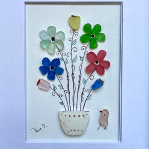 Sea Glass Art Flower Pot Artwork