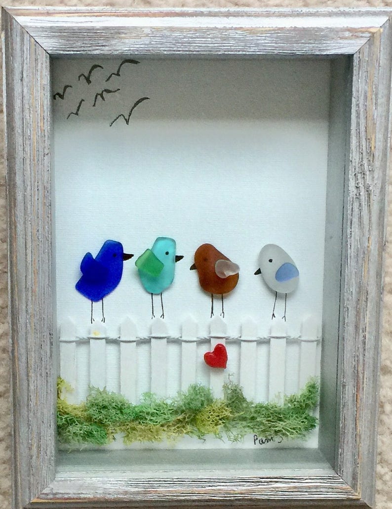 Genuine Sea Glass Framed Artwork Bird Picture Etsy