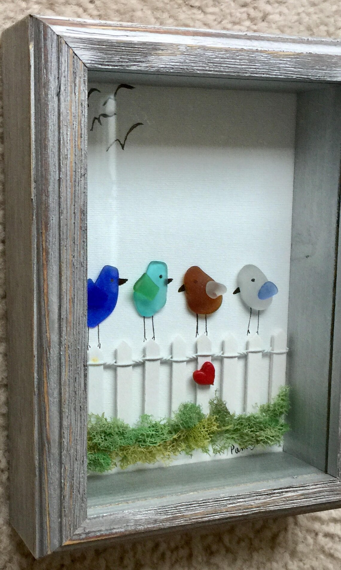Genuine Sea Glass Framed Artwork Bird Picture Etsy