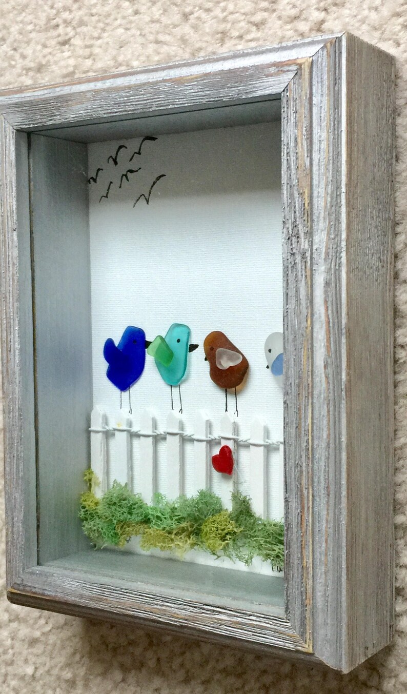 Genuine Sea Glass Framed Artwork Bird Picture Etsy