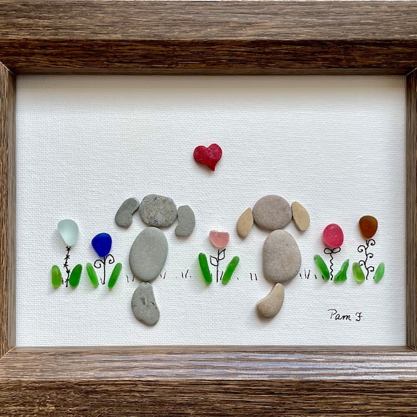 Pebble Art Sea Glass Art Dog Lovers Gift Framed Artwork