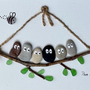 Pebble Art Sea Glass Bird Art Gift Framed
