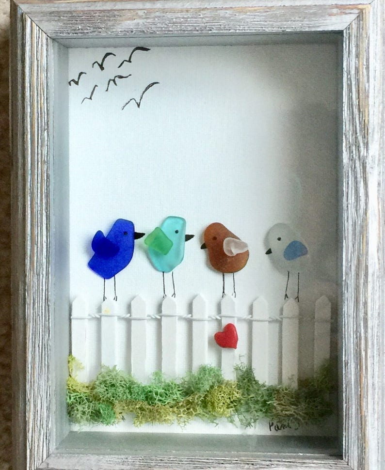 Genuine Sea Glass Framed Artwork Bird Picture Etsy