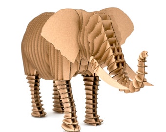 Frank - standing elephant. Animal for self-assembly made of ecological cardboard. 3D DIY Puzzle sculpture.
