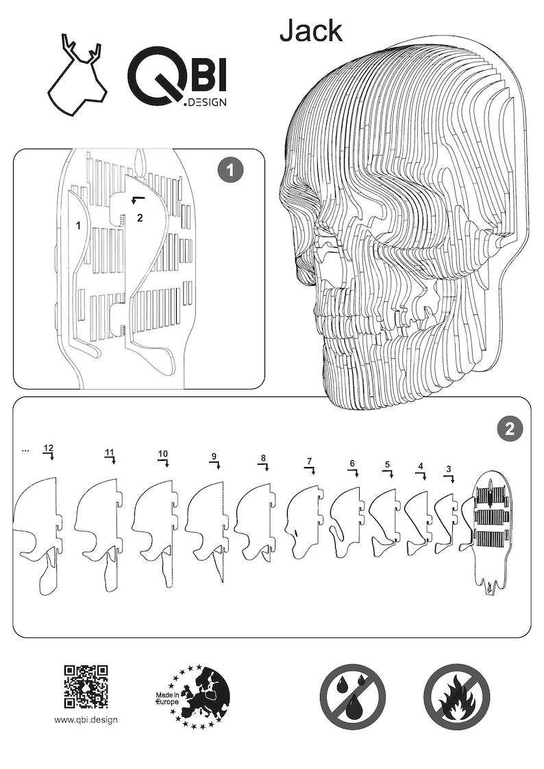 Jack: la máscara de calavera para autoensamblaje hecha de cartón ecológico. 3D DIY Puzzle escultura. imagen 5