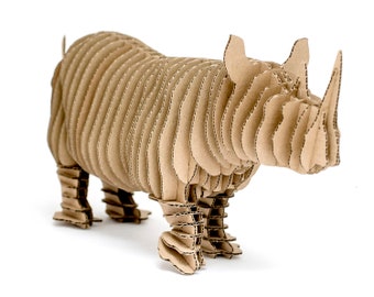 Edward - rhino debout. Animal à monter soi-même en carton écologique. 3D sculpture bricolage Puzzle.