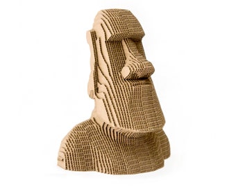 Skulptur Moai af Påskeøen. Til selvmontering lavet af miljøvenlig pap. 3D DIY-pusleskulptur.