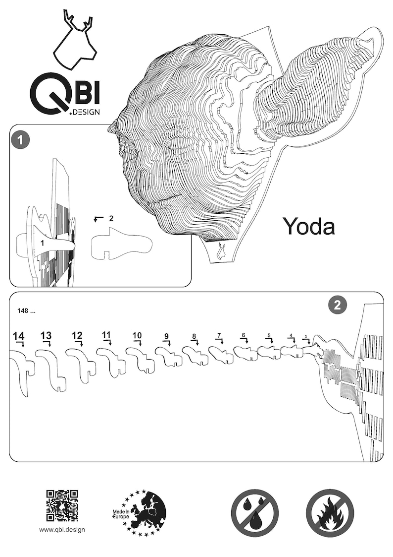 Yoda masque à monter soi-même en carton écologique. 3D sculpture bricolage Puzzle. image 9