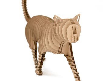 Filemon - standing cat. Animal for self-assembly made of ecological cardboard. 3D DIY Puzzle sculpture.