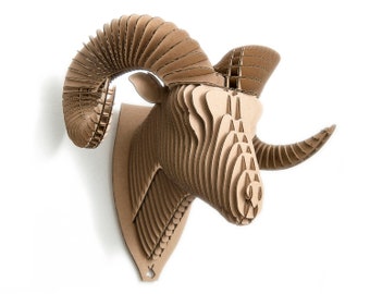 Ryan - ram trophy. Animal for self-assembly made of ecological cardboard. 3D DIY Puzzle sculpture.