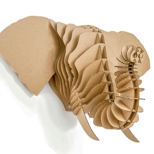 Frank - trophée d'éléphant. Animal à monter soi-même en carton écologique. Sculpture 3D DIY Puzzle.
