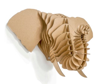 Frank - elephant trophy. Animal for self-assembly made of ecological cardboard. 3D DIY Puzzle sculpture.