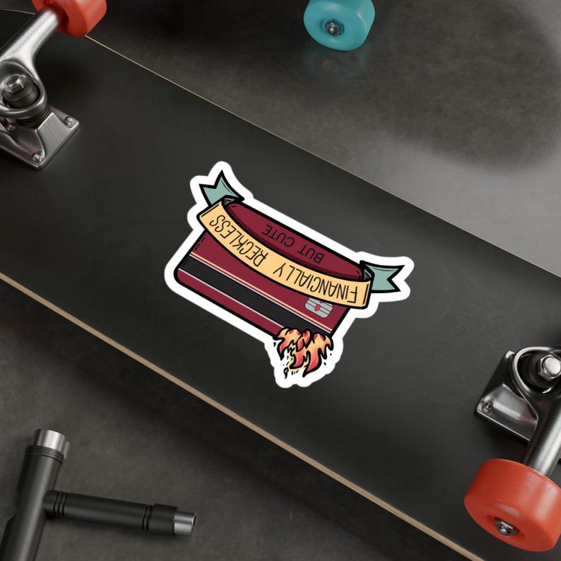 Finansiellt vårdslös kreditkortsklistermärke | Vinyldekal med brinnande pengar bild 12