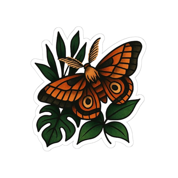 American Traditional Moth Sticker - Nature Decals, Insect Lover Gift, Butterfly Botanical Sticker, Outdoor