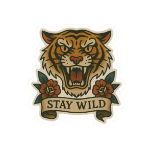 American Traditional Tiger Tattoo Sticker - Stay Wild Decal