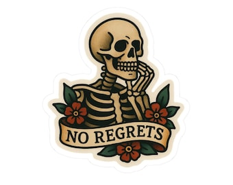 No Regrets Skeleton Sticker: American Traditional Tattoo Art