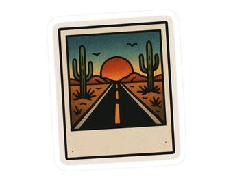 Desert Sunset Polaroid Sticker: American Traditional Cactus Art