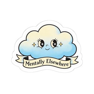 Mentally Elsewhere Cloud illustration Kiss-Cut Sticker | Cute pastel cloud decal image 7