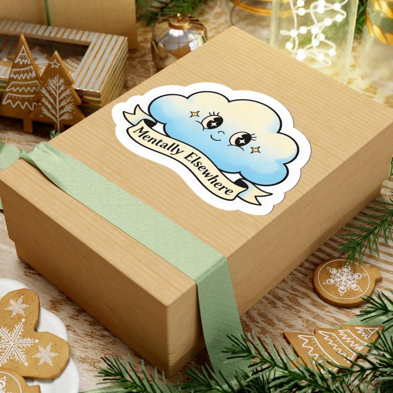 Mentally Elsewhere Cloud illustration Kiss-Cut Sticker | Cute pastel cloud decal image 9