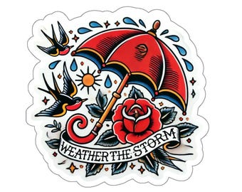 Traditional Tattoo Sticker: Weather the Storm Umbrella Vinyl Decal