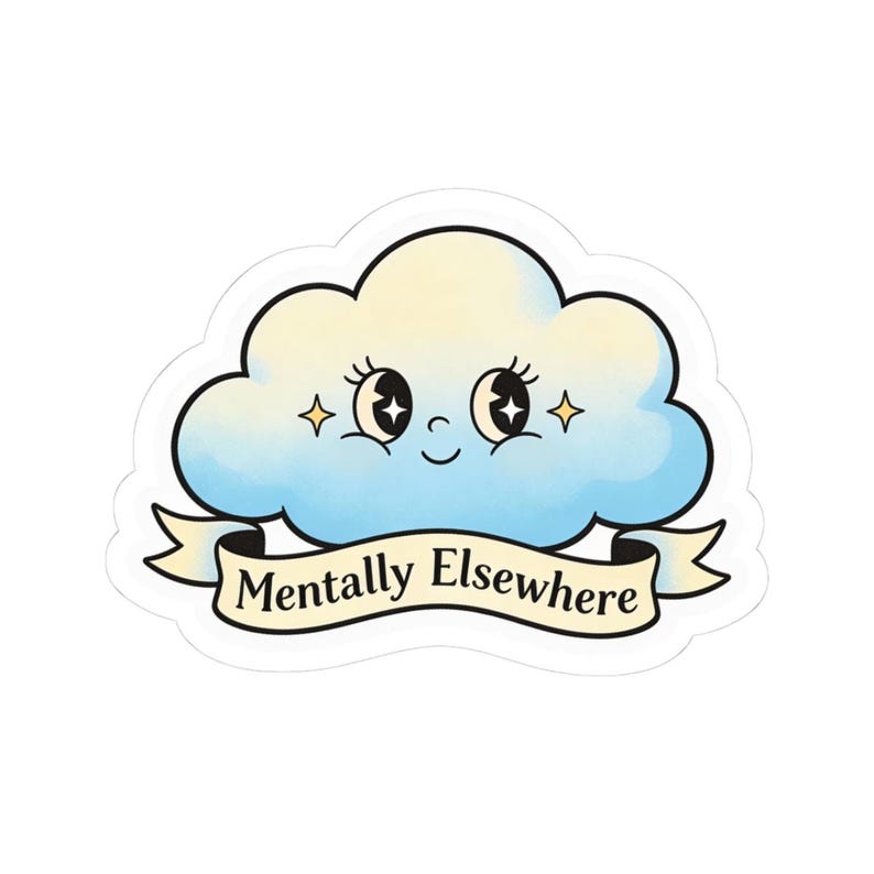 Mentally Elsewhere Cloud illustration Kiss-Cut Sticker | Cute pastel cloud decal image 1