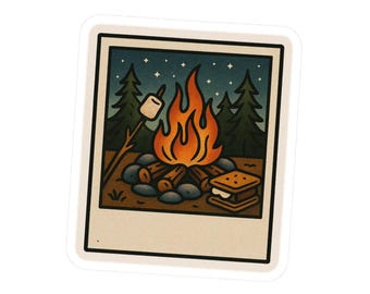American Traditional Campfire Polaroid Sticker - Adventure, Laptop Stickers, Outdoor Enthusiast Gifts, Nature Vibes