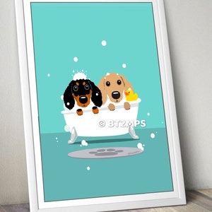 BT2MPS Min Pin Miniature Pinscher DACHSHUND Sausage Dog Illustration Personalized  Print - Bath Time