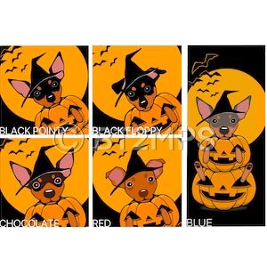 Illustration Min Pin Miniature Pinscher Boo! Trick or Treat! Happy Halloween Card