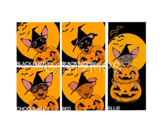 Illustration Min Pin Miniature Pinscher Boo! Trick or Treat! Happy Halloween Card