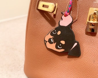 Handmade Miniature Pinscher Leather Key Chain: Min Pin Puppy Bag Charm