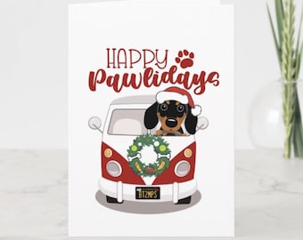 BT2MPS Dachshund Wiener Sausage Doxie Dog Paws & Presents on the Go! Christmas  Holiday Card