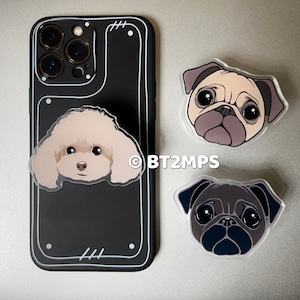 BT2MPS Poodle / Pug Acrylic Phone Grip / iPhone Holder / Mobile Phone Stand / Magsafe