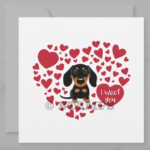 Illustration Doxie Hund Dackel Dackel I Wuff / Love You Herzen Valentinstag Karte