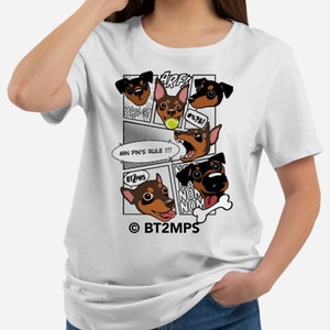 BT2MPS MinPin Comic Tee - Miniature Pinscher Short-Sleeve Unisex White T-Shirt