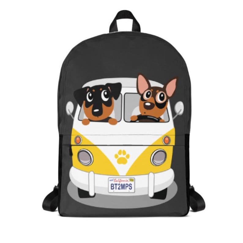 Dog Min Pin Brothers Driving Volkswagen Bus VW Backpack Back to School Custom School Bag Miniature Pinscher
