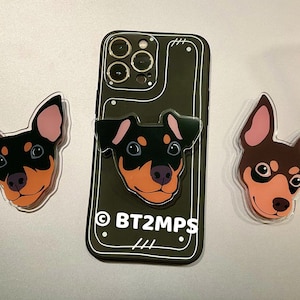BT2MPS Min Pin Miniature Pinscher Dog Acrylic Phone Grip / iPhone Holder / Mobile Phone Stand /  MagSafe