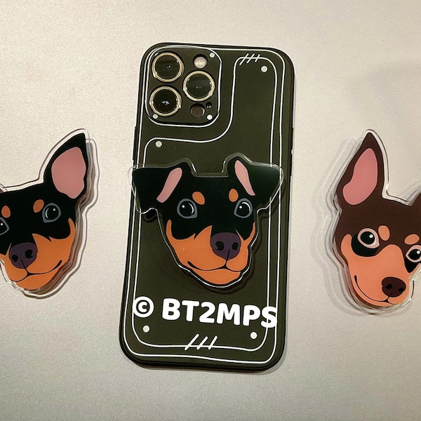 BT2MPS Min Pin Miniature Pinscher Dog Acrylic Phone Grip / iPhone Holder / Mobile Phone Stand