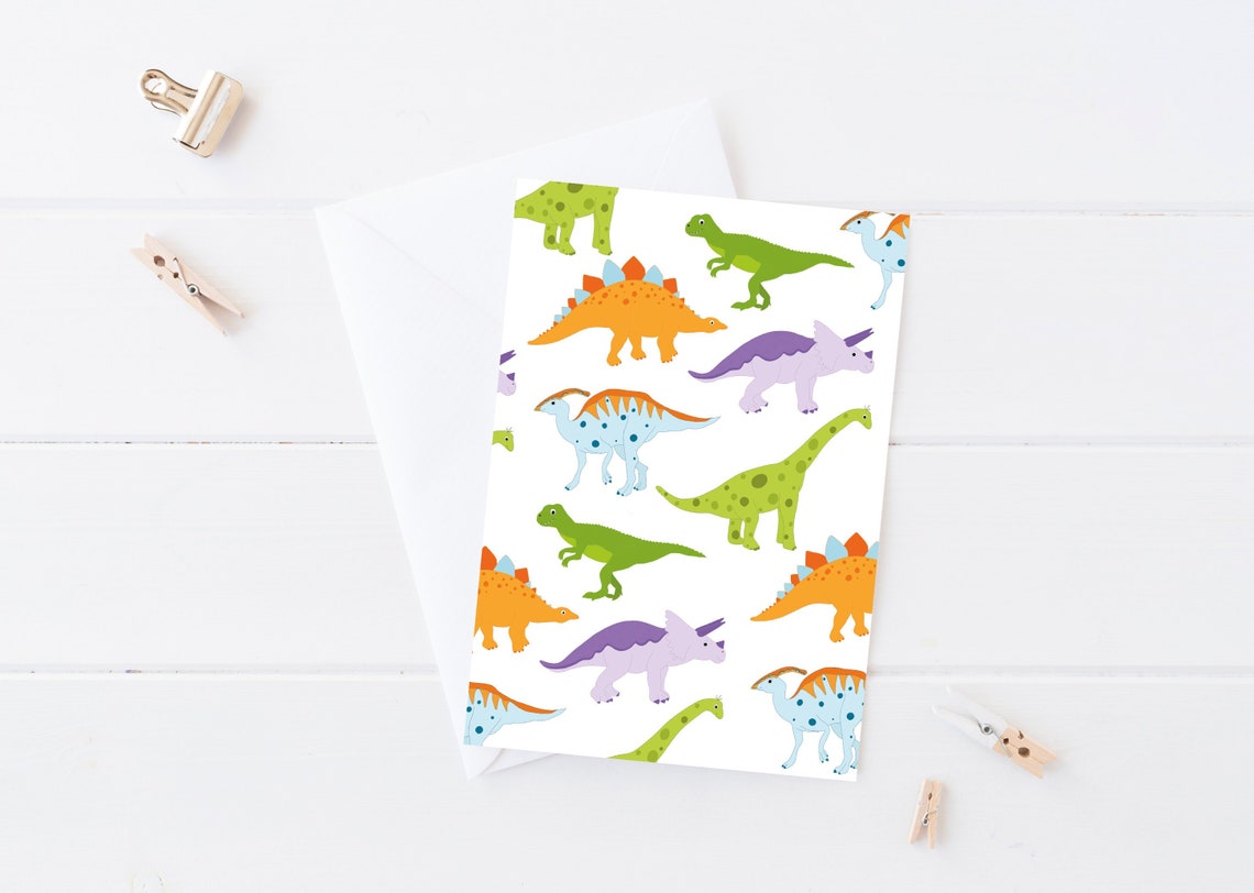Happy Dinosaurs Greetings Card Kids Collection Blank | Etsy