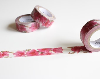 Pink Flower Washi Tape, Floral Washi Tape, Pink Pretty Watercolour Masking Tape (FL-108)